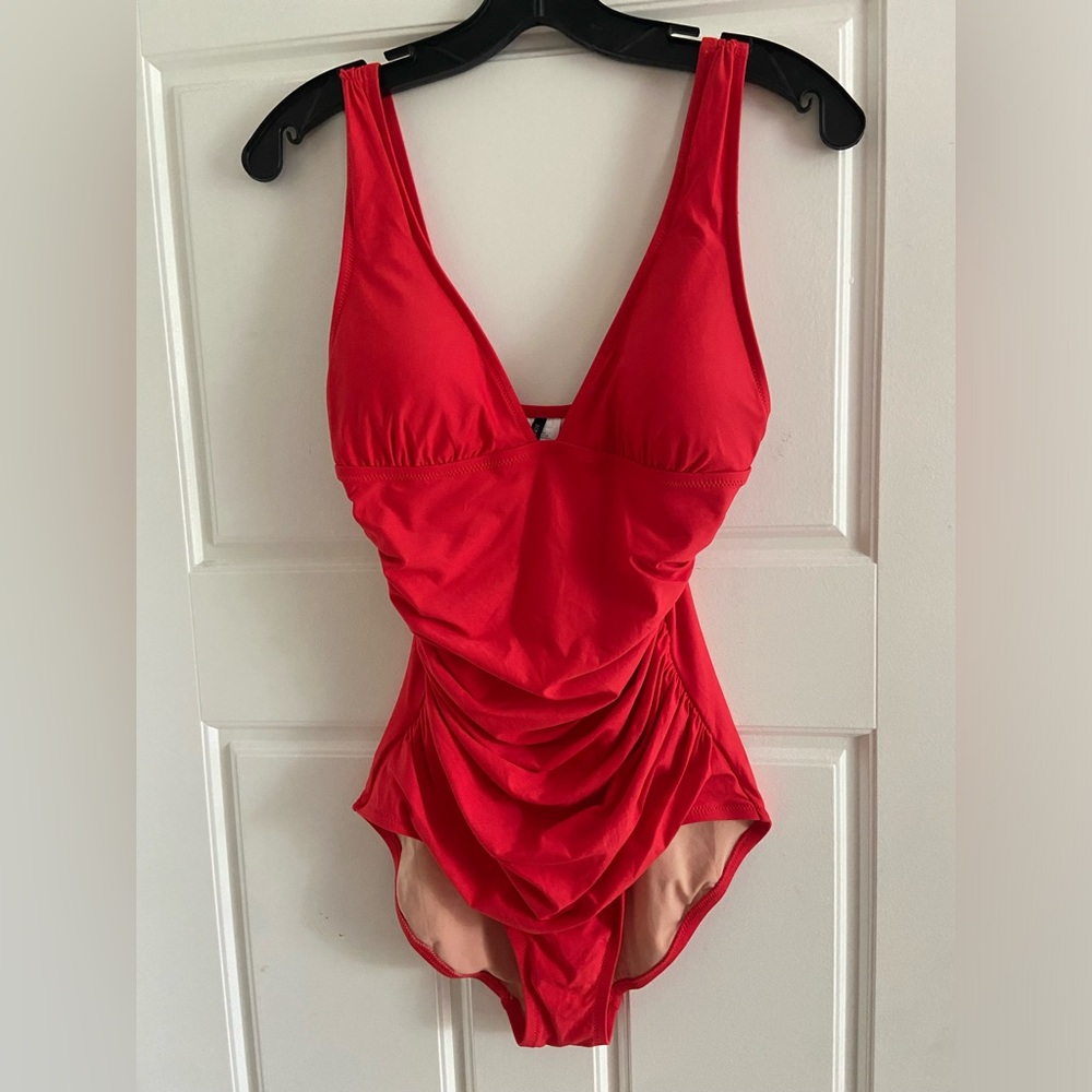 J. Crew one piece, red, ruched